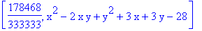 [178468/333333, x^2-2*x*y+y^2+3*x+3*y-28]